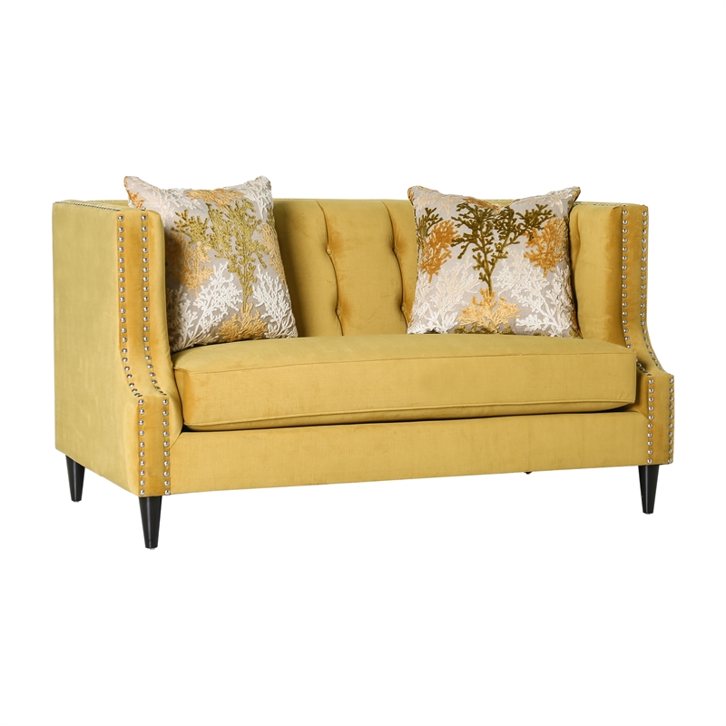 Furniture of America Carrie Microfiber Nailhead Loveseat in Royal Yellow