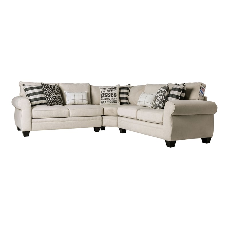 Furniture of America Barol Contemporary Chenille Corner Sectional in Ivory