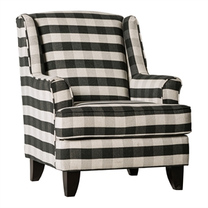 Furniture of America Barol Chenille Striped Accent Chair in Ivory and Black