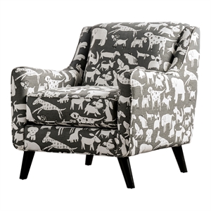 furniture of america barol chenille accent chair in gray dog pattern