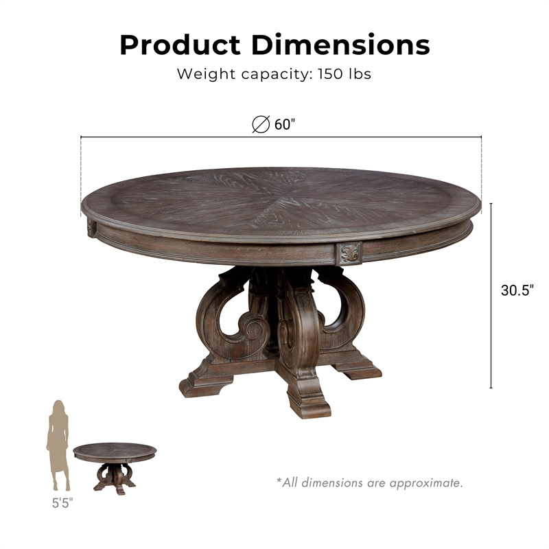 Furniture of America Clyde Rustic Wood Round Dining Table in Natural Tone