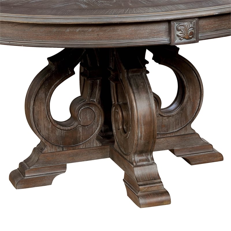 Furniture of America Clyde Rustic Wood Round Dining Table in Natural Tone
