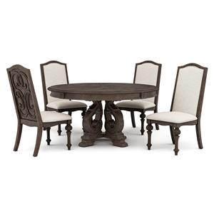 Furniture of America Clyde Wood 5-Piece Round Dining Table Set in Natural