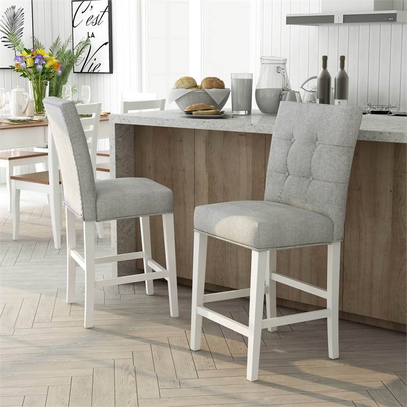 Furniture of America Ronan Antique White Fabric 25-Inch Counter Stool (Set of 2)