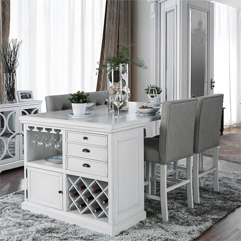 Furniture of America Ronan Wood 5-Piece Counter Height Dining Set in White