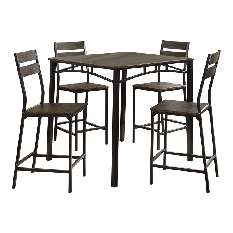 Furniture of America Erma 5-Piece Wood Counter Dining Set in Antique Brown