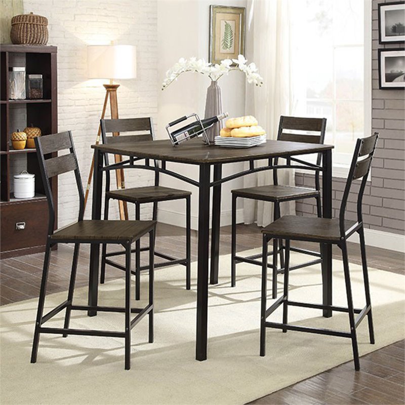 Furniture of America Erma 5-Piece Wood Counter Dining Set in Antique Brown
