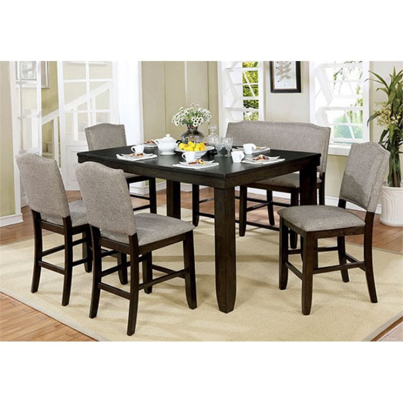 Furniture Of America Numara Solid Wood, Counter Height Round Dining Table Set For 6