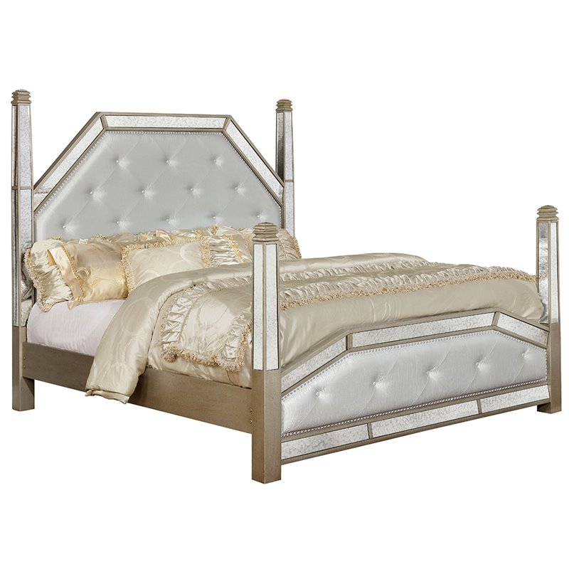 Furniture Of America Sara Glam Queen Poster Bed In Champagne