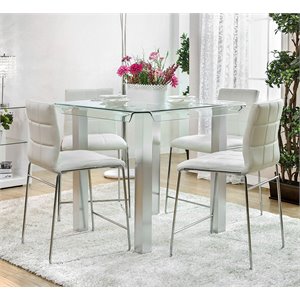 furniture of america marva glass top 5-piece dining set in silver and white