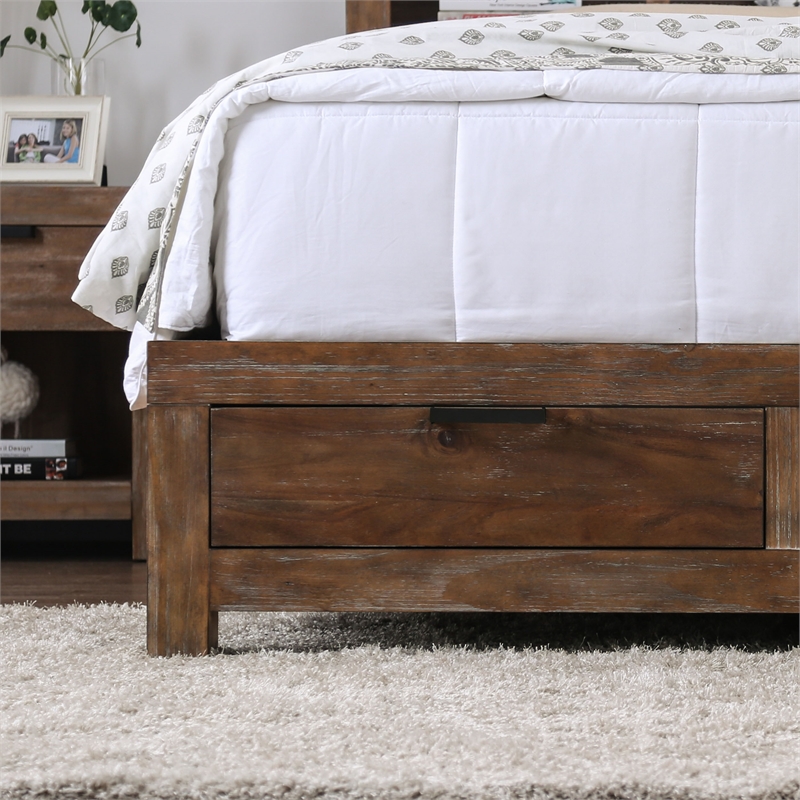 Furniture of America Russ Rustic Wood Queen Panel Bed in Light Oak