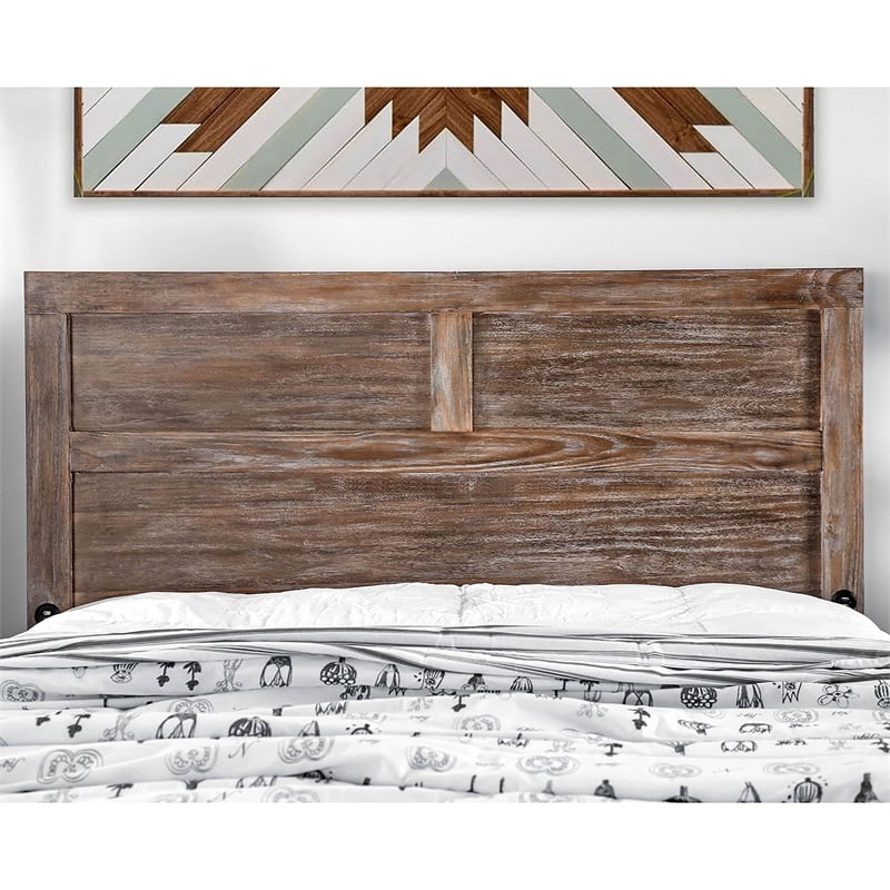 Furniture of America Russ Rustic Wood Queen Panel Bed in Light Oak