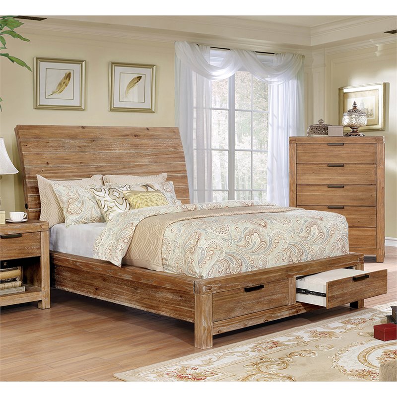 Furniture Of America Celine Queen Sleigh Storage Bed In Oak Idf 7361q