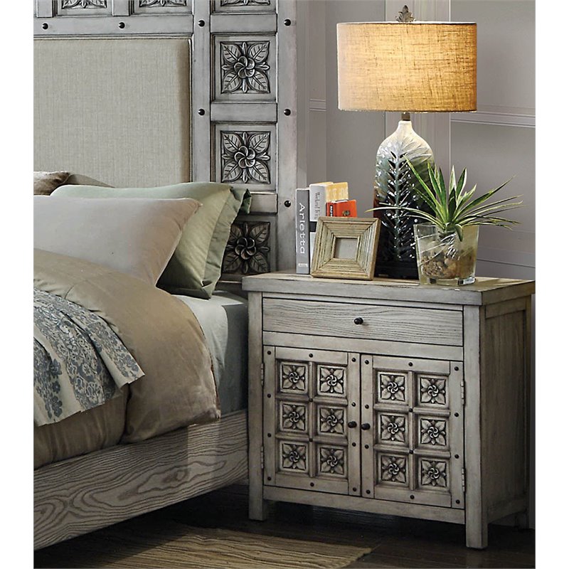 Furniture of America Devlin Wood 1Drawer Nightstand in Antique Light