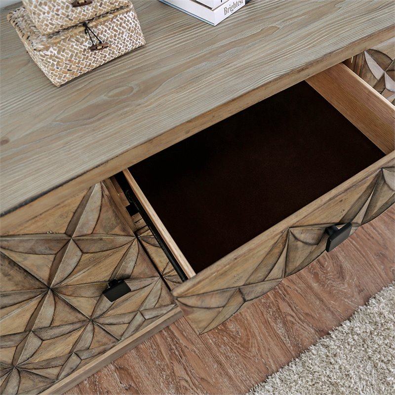 Furniture of America Perry Solid Wood 64-Inch TV Stand in Weathered Light Oak