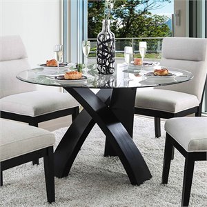 furniture of america andy modern solid wood round dining table in black