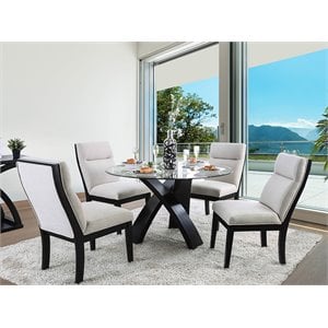 furniture of america andy modern glass 5-piece round top dining set in black