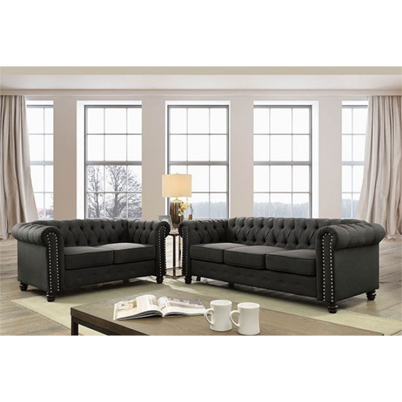Furniture of America Gabby Traditional 2Piece Fabric Sofa Set in Gray