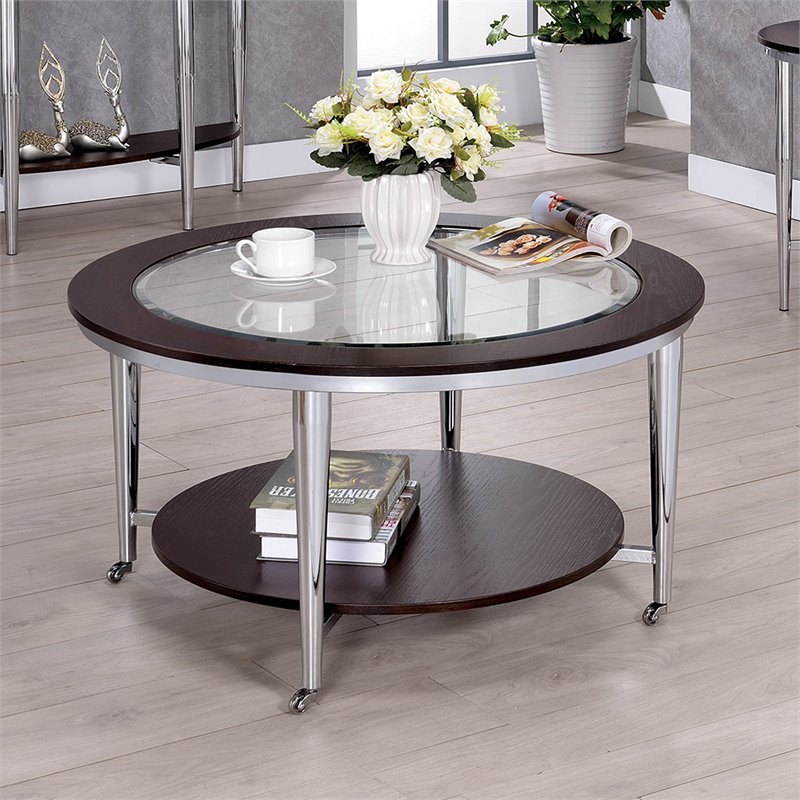 Furniture Of America Ellie Contemporary Round Glass Top Coffee Table In 1629