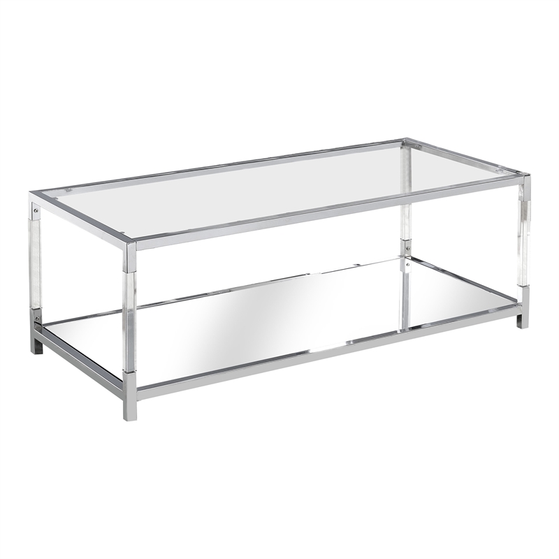 Furniture of America Jask Contemporary Glass 1-Shelf Coffee Table in Chrome