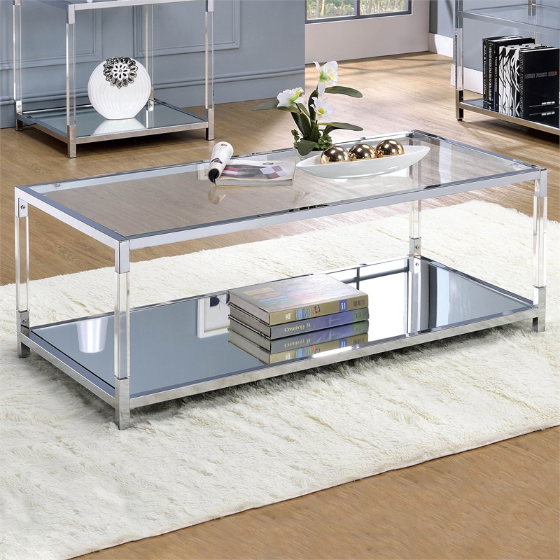 Furniture of America Jask Contemporary Glass 1-Shelf Coffee Table in Chrome