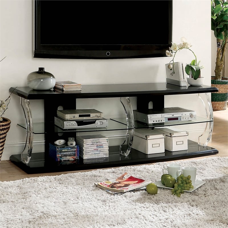 Furniture of America Jerry Contemporary Wood Storage 60-Inch TV Stand in Black