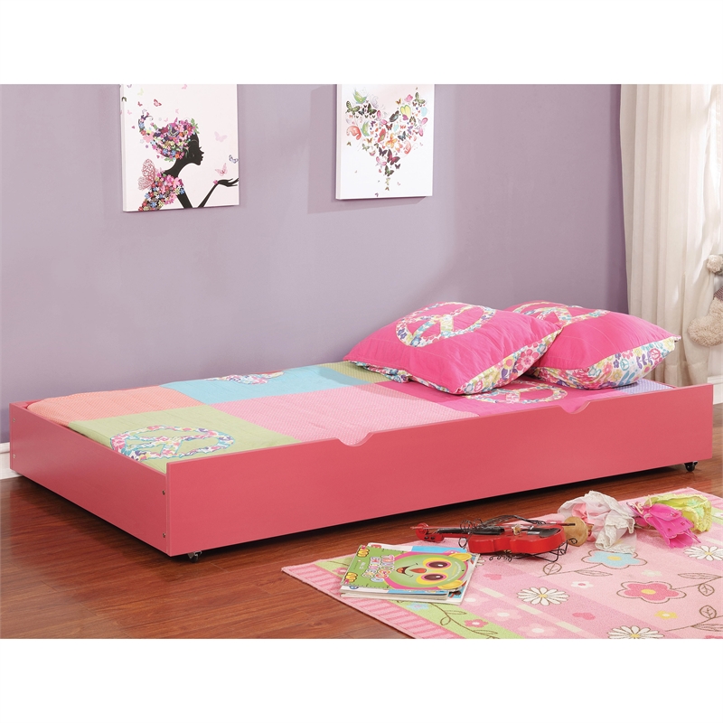 Furniture of America Barnes Transitional Wood Twin Storage Trundle in Pink