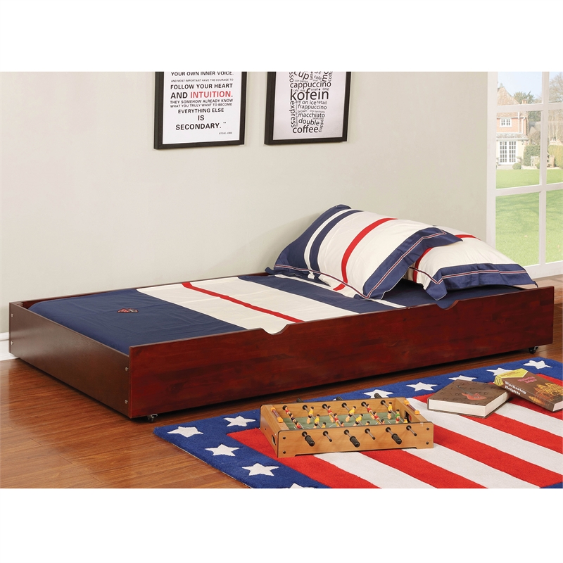 Furniture of America Barnes Transitional Wood Twin Storage Trundle in Cherry