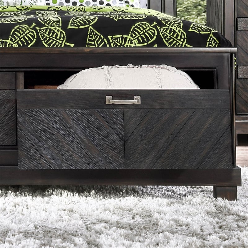 Furniture of America Reauso Solid Wood Storage Queen Bed in Espresso