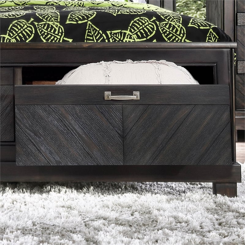 Furniture of America Reauso Solid Wood Storage Cal King Bed in Espresso