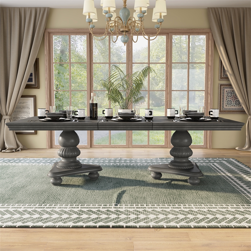 Furniture of America Alstroemeria Wood Extendable Dining Table in Gray