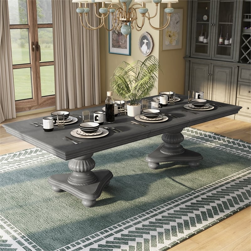 Furniture of America Alstroemeria Wood Extendable Dining Table in Gray