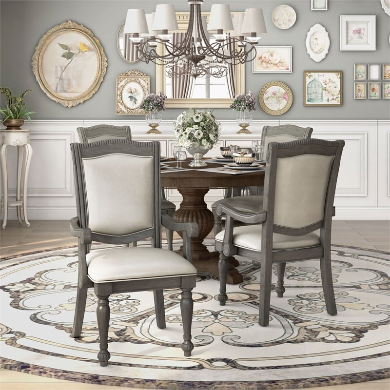 Furniture of America Alstroemeria Gray Faux Leather Dining Arm Chair (Set of 2)