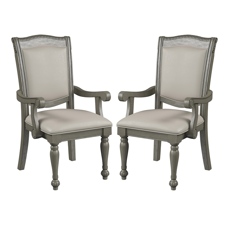 Furniture of America Alstroemeria Gray Faux Leather Dining Arm Chair (Set of 2)