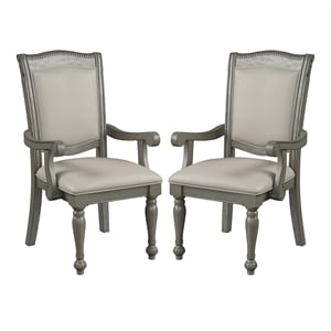 Furniture of America Alstroemeria Gray Faux Leather Dining Arm Chair (Set of 2)