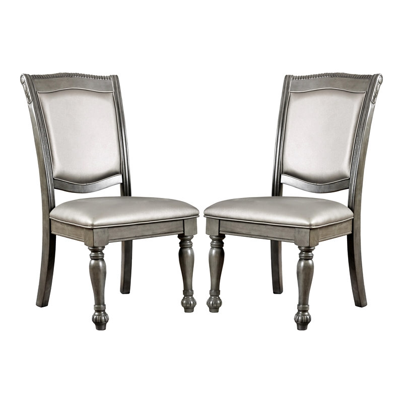 Furniture of America Alstroemeria Gray Faux Leather Dining Chair (Set of 2)