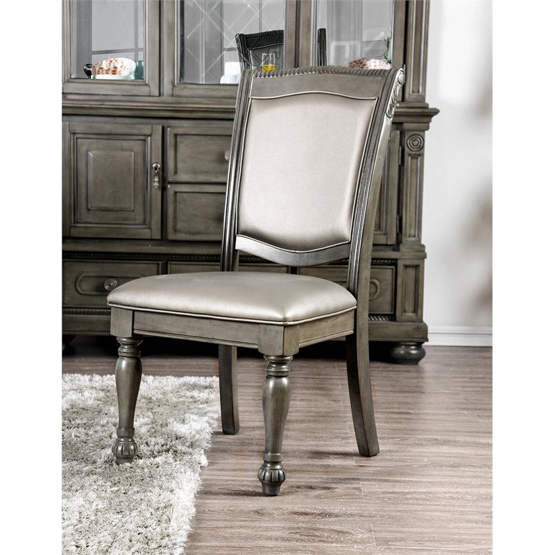 Furniture of America Alstroemeria Gray Faux Leather Dining Chair (Set of 2)
