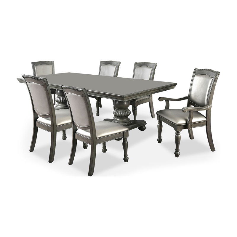 Furniture of America Alstroemeria Wood 7-Piece Dining Table Set in Gray