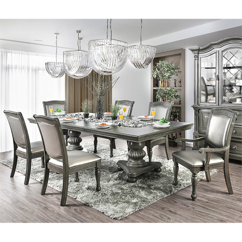 Furniture of America Alstroemeria Wood 7-Piece Dining Table Set in Gray