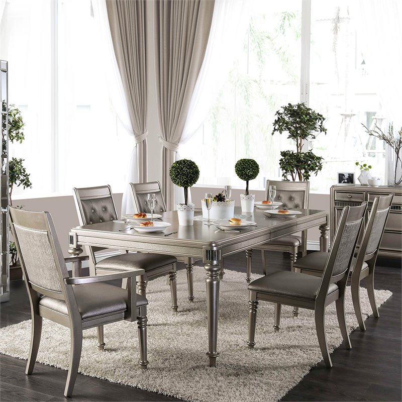 Furniture of America Drew 7piece Solid Wood Extendable Dining Set in Champagne IDF3239T7PC