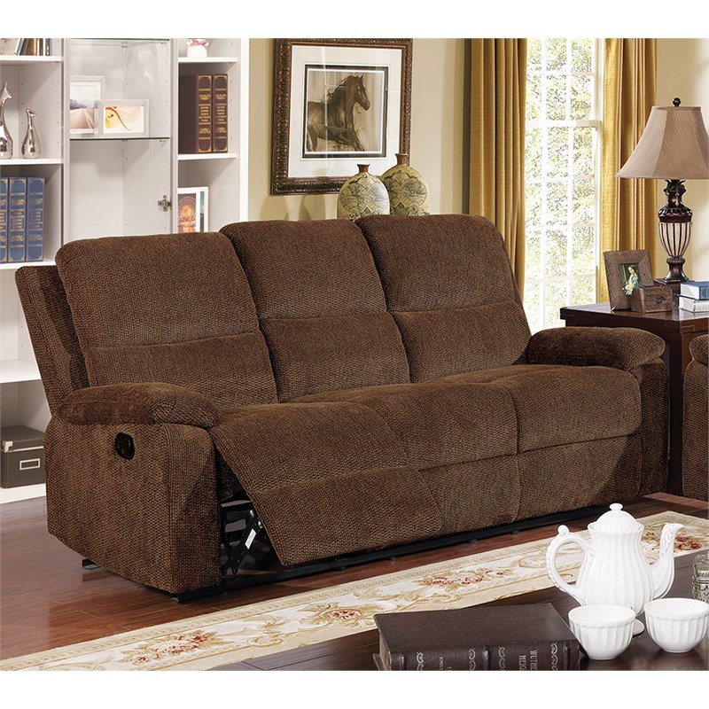 Furniture Of America Runi Chenille Reclining Sofa In Brown