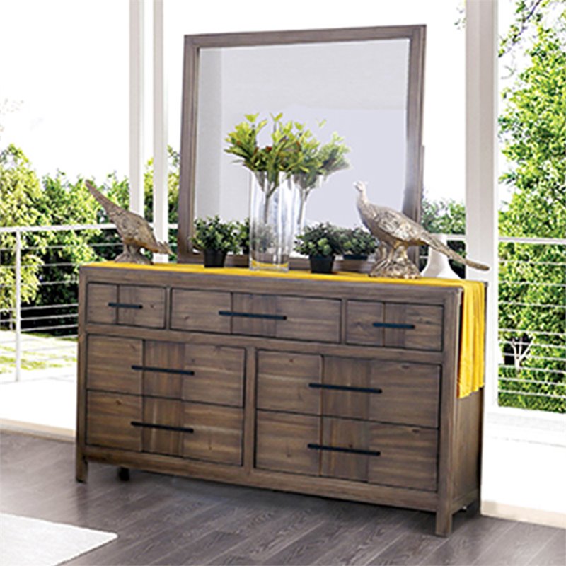 Furniture Of America Vela 7 Drawer Dresser With Mirror In Light Oak Furniture Of America Vela 7 Drawer Dresser With Mirror In Light Oak