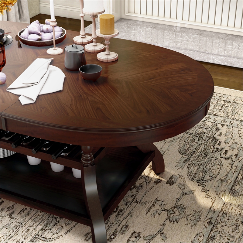Furniture of America Lenon Wood Extendable Dining Table in Brown Cherry