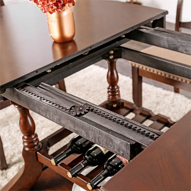 Furniture of America Lenon Wood Extendable Dining Table in Brown Cherry