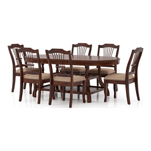furniture of america lenon wood 7-piece extendable dining set in brown cherry