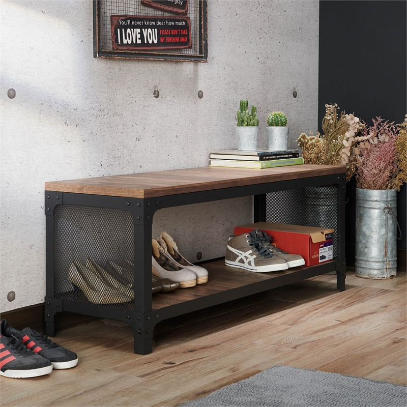Furniture of America Herk Industrial Wood Multi Purpose Bench in Reclaimed Oak