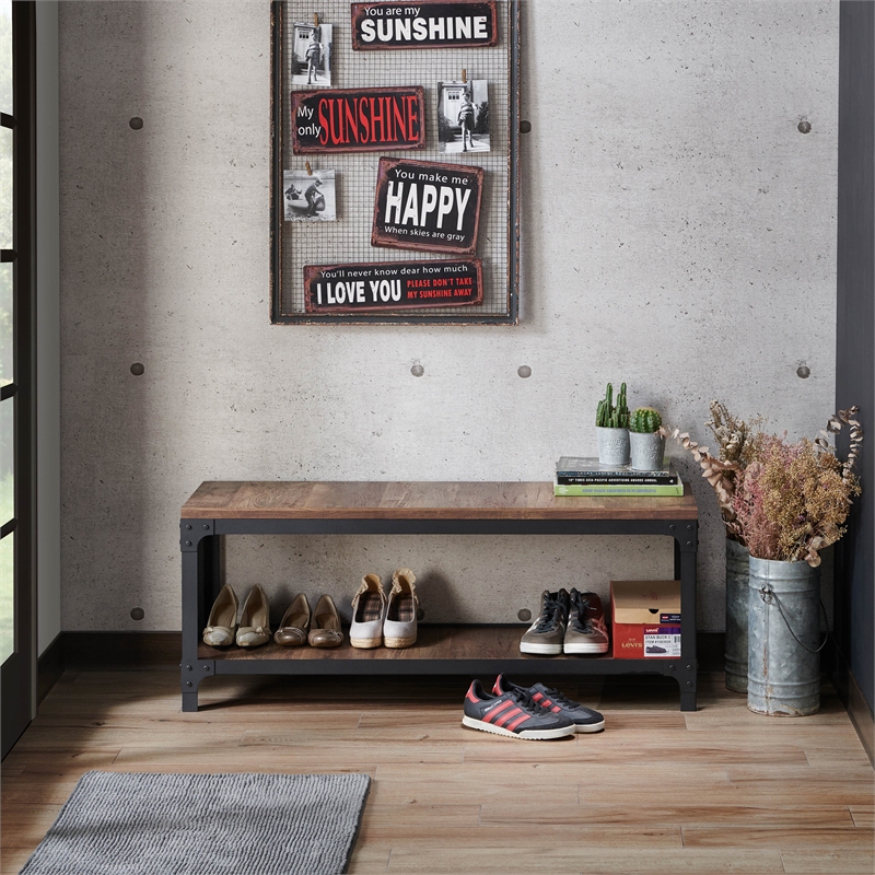 Furniture of America Herk Industrial Wood Multi Purpose Bench in Reclaimed Oak