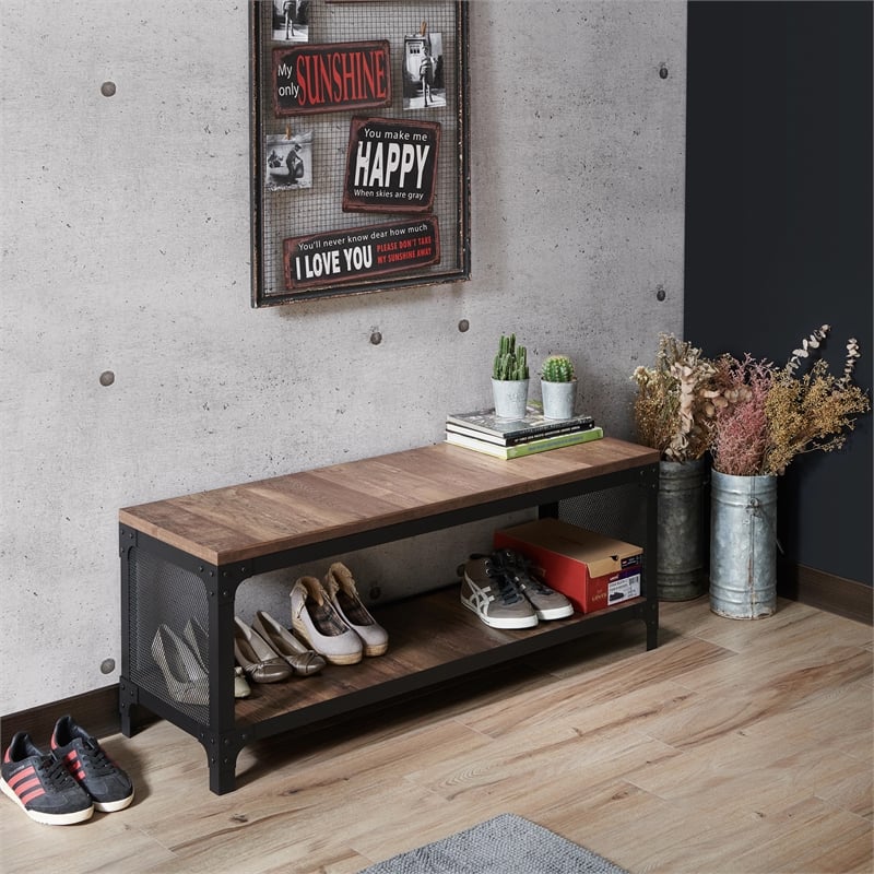 Furniture of America Herk Industrial Wood Multi Purpose Bench in Reclaimed Oak