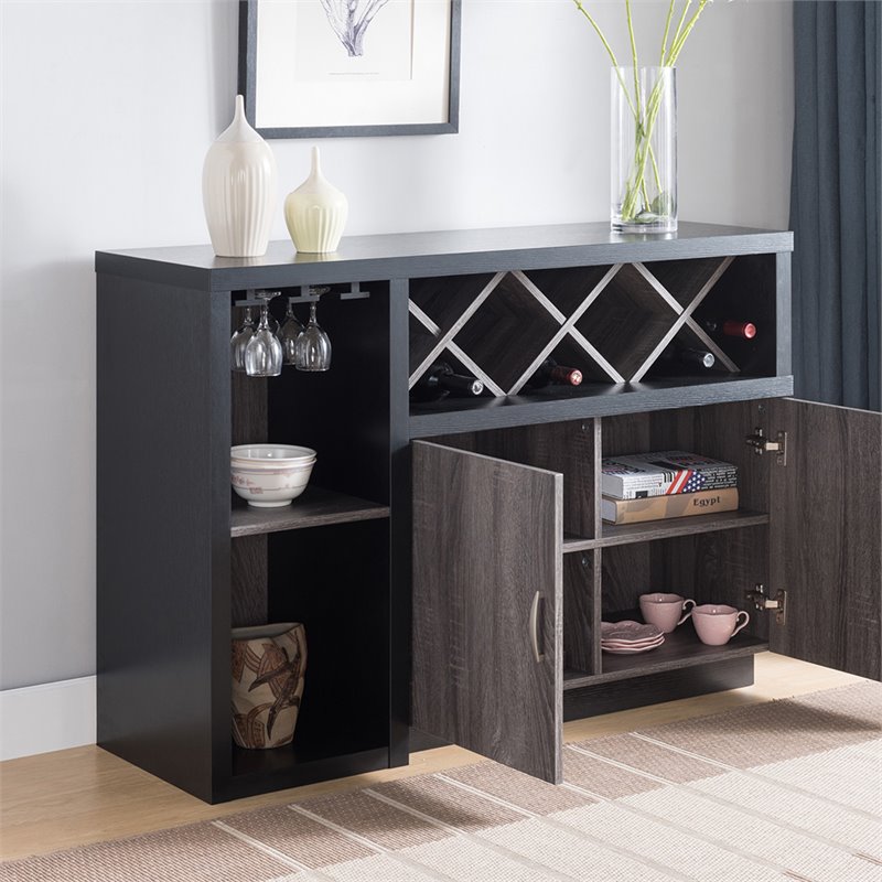 Furniture of America Silar Wine Rack Buffet in Gray and ...