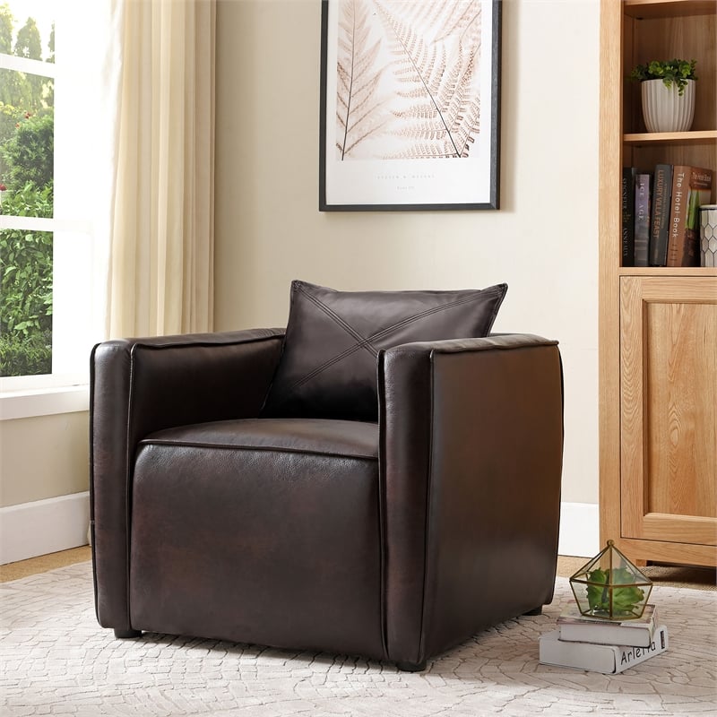 Furniture of America Charlie Modern Vinyl Upholstered Accent Chair in Brown